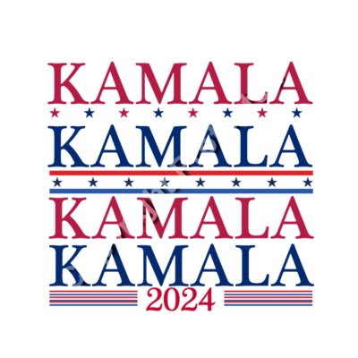 Kamala Harris 2024 campaign text design with red and blue colors and star accents Thumbnail
