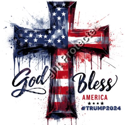 cross with American flag design and God Bless America text  Trump2024 art Thumbnail