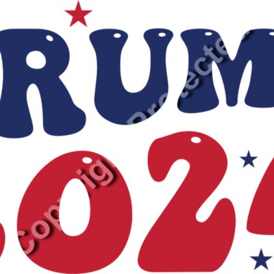 Trump 2024 campaign graphic in red and blue with playful  bold lettering and stars Thumbnail