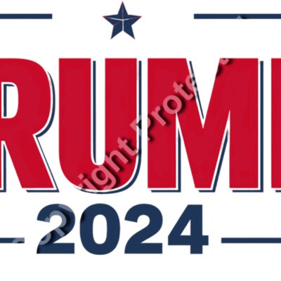 Trump 2024 campaign graphic with bold red text and blue accents  featuring a star above the text Thumbnail