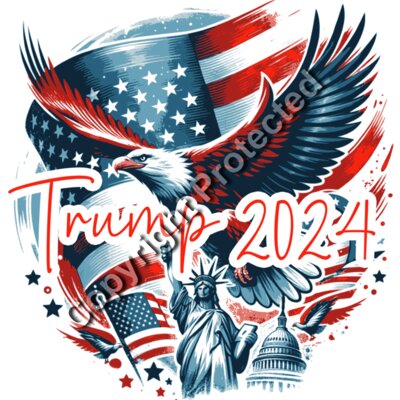 Trump 2024 eagle freedom patriotic design with Statue of Liberty and flags Thumbnail