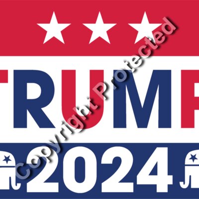 Trump 2024 election campaign graphic with red  white  and blue colors  featuring stars and eleph Thumbnail