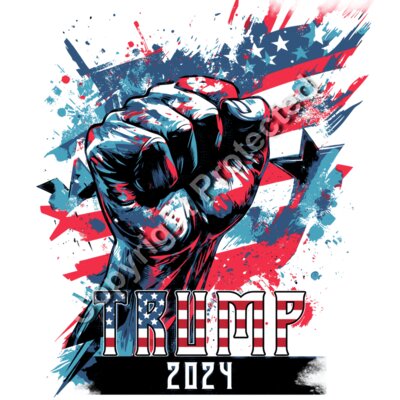 Trump 2024 fist raised American flag stars patriotic illustration artwork Thumbnail